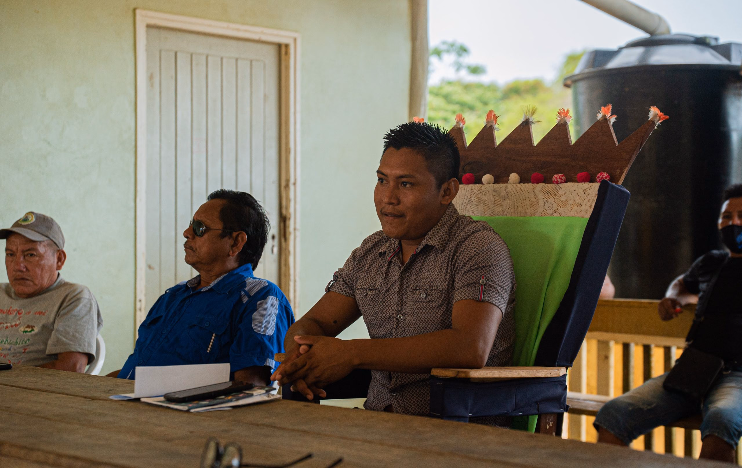 Granman Jimmy Toeroemang of the Tarëno tribe welcoming a Green Growth Suriname delegation